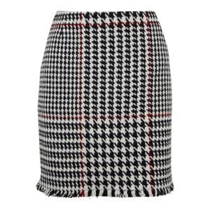 Akris Punto NWT Houndstooth Black White Red Wool Blend Fringe Mini Skirt Size 8